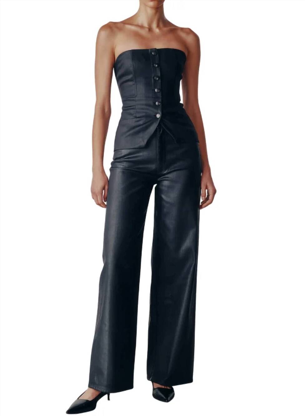 NEW DL1961 - WOMEN'S karmine coated wide leg jeans in black